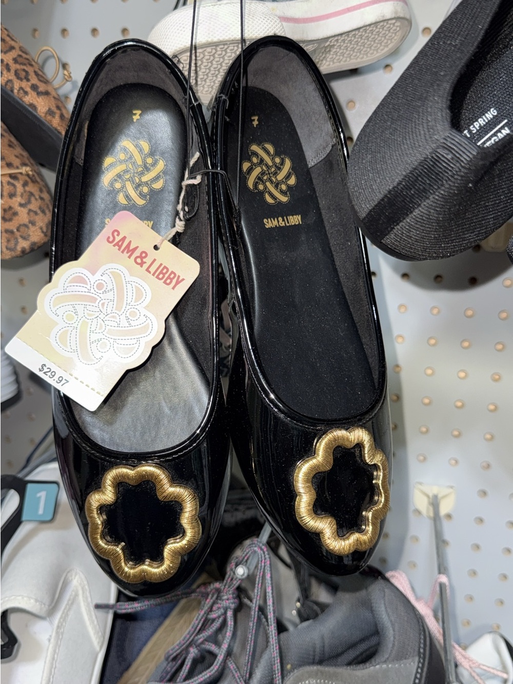 Sam & Libby Black Patent Ballet Flats with Gold Accent